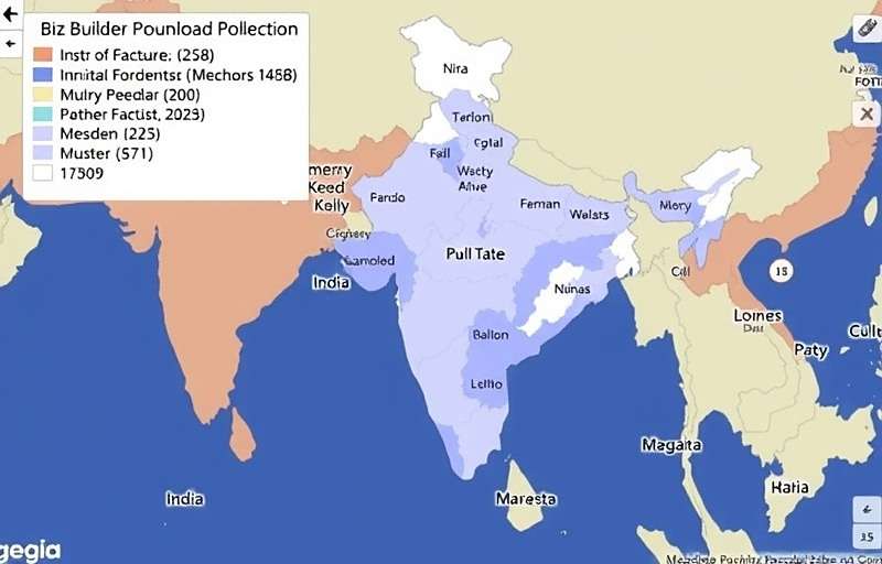 India map showing download distribution of Biz Builder Pro across different states