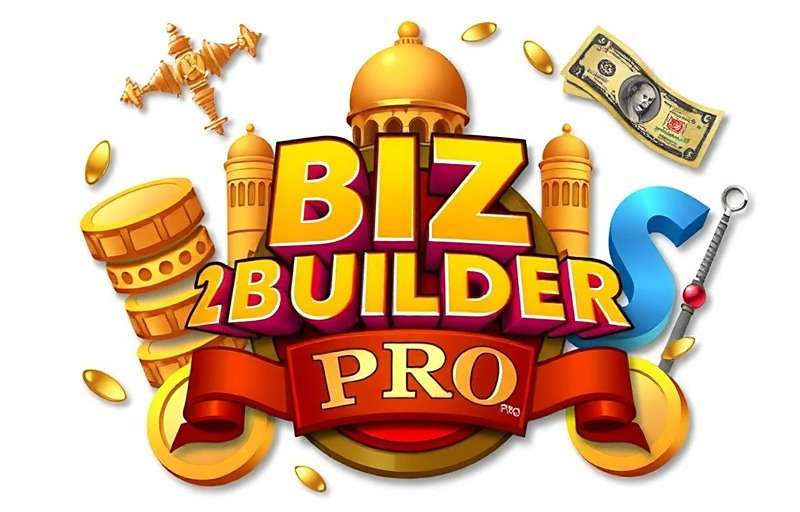 Biz Builder Pro game logo featuring Indian business elements and currency symbols