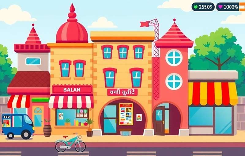 Biz Builder Pro gameplay showing various Indian business types from street vendors to corporate offices